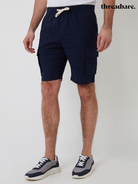 Threadbare Navy Linen Blend Cargo Shorts (G01558) | £24