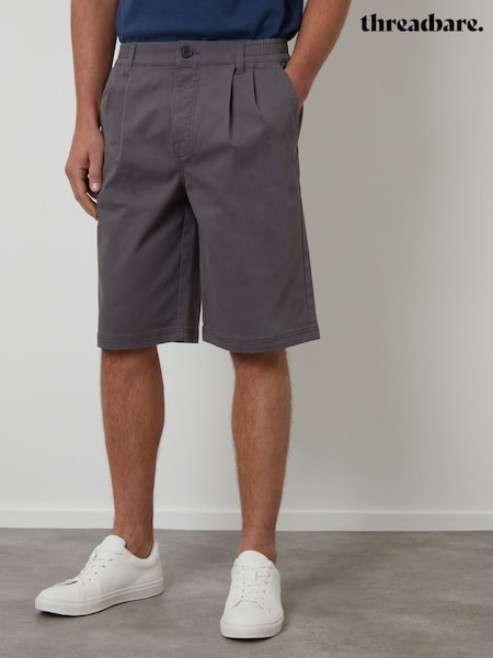 Threadbare Grey Relaxed Fit Pleated Stretch Chinos Shorts (G01563) | £24