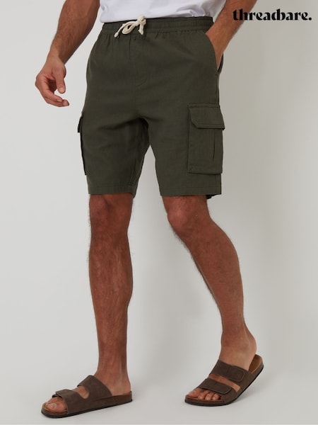 Threadbare Khaki Linen Blend Cargo Shorts (G01564) | £24