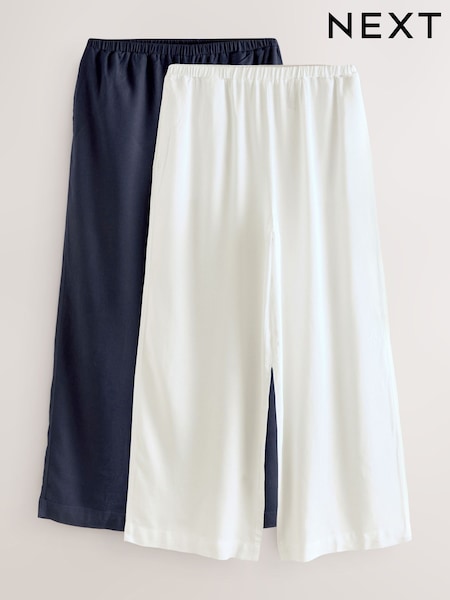 White/Navy Wide Leg Trousers 2 Pack with Linen (G01666) | £40