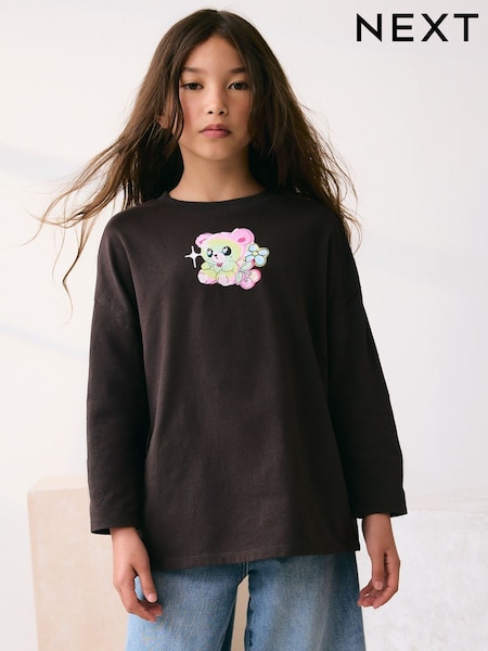 Charcoal Grey Bear Long Sleeve Graphic Top (3-16yrs) (G01669) | £7 - £12