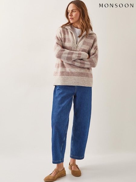 Monsoon Natural Zia Stripe Half Zip Jumper (G01699) | £75