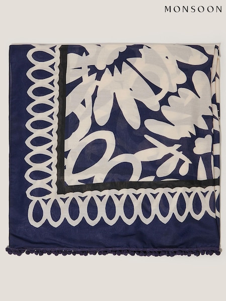 Monsoon Blue Aria Lightweight Abstract Print Scarf (G01704) | £25