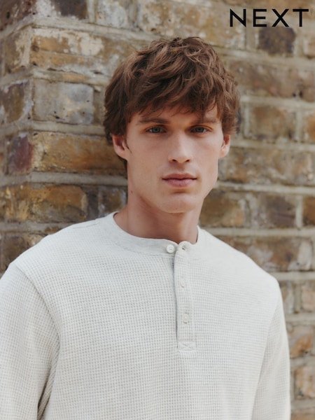 Grey Long Sleeve Grandad Collar 100% Cotton T-Shirt (G01717) | £26