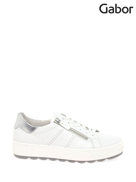 Gabor Quench Leather Sport Casual White Shoes (G01759) | £100
