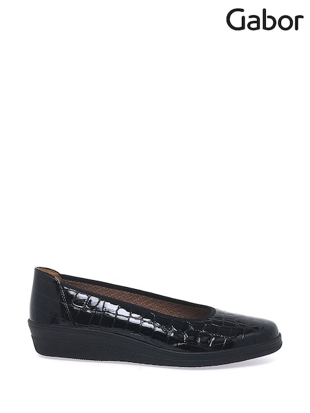 Gabor Piquet Patent Croc Basic Casual Black Shoes (G01803) | £85