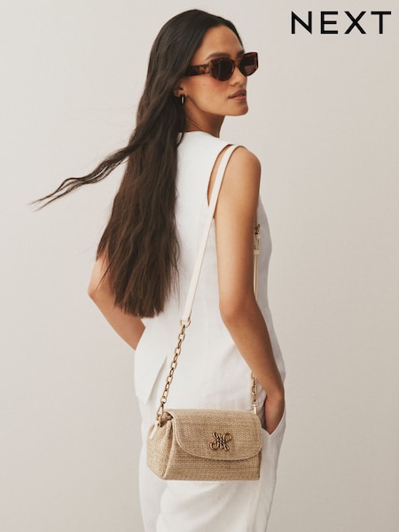 Natural Raffia Effect Cross-Body Bag (G01872) | £40