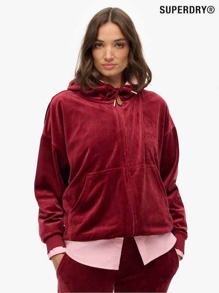 Superdry Red Country Club Velour Zip Hoodie (G02104) | £60