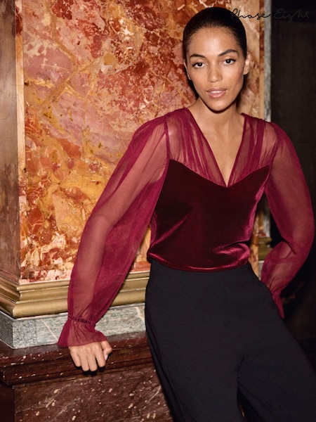 Phase Eight Red Cindy Velvet Blouse (G02224) | £75