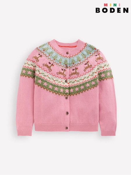 Boden Pink Edie Fair Isle Pattern Cardigan (G02280) | £37 - £42