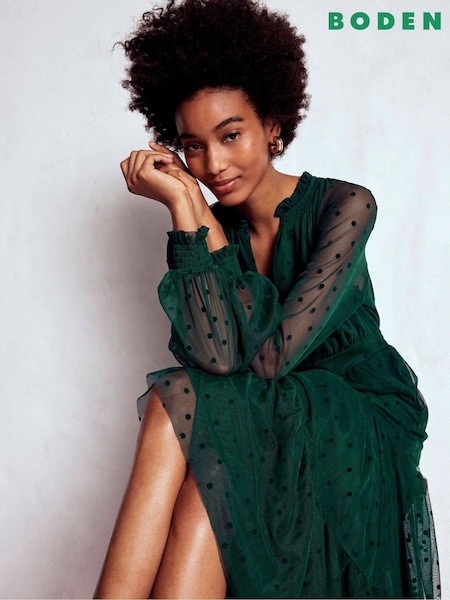 Boden Green Lucille Tulle Midi Dress (G02300) | £149