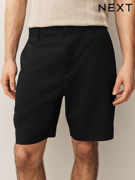 Black Regular Fit Plain Front Smart Shorts 2 Pack (G02310) | £36