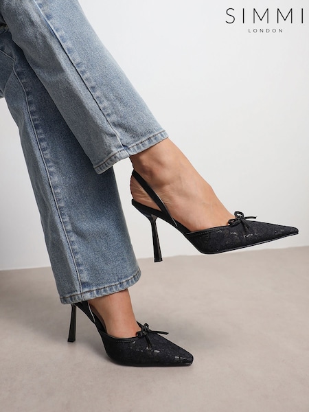 Simmi London Black Bebee Bow Heeled Shoes (G02315) | £35
