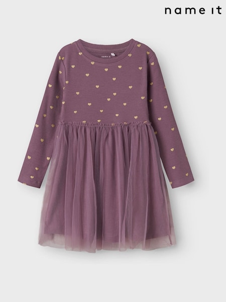 Name It Pink Tulle And Jersey Dress With Gold Hearts (G02384) | £20