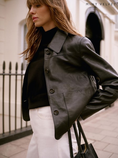 Mint Velvet Black Leather Pocket Detail Jacket (G02399) | £285