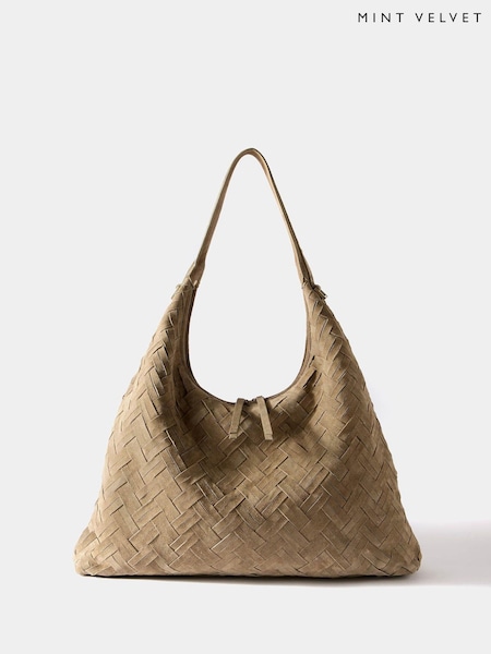 Mint Velvet Green Woven Suede Shoulder Bag (G02406) | £160