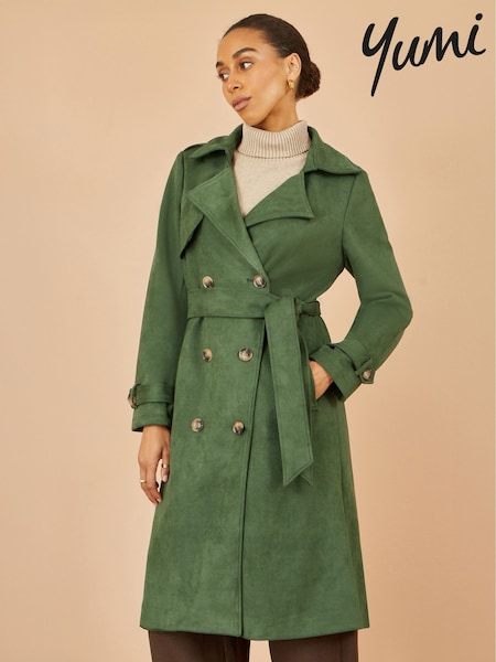 Yumi Green Faux Suede Trench Coat (G02534) | £90
