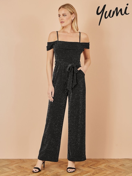 Yumi Black Sparkle Stretch Bardot Jumpsuit (G02544) | £50
