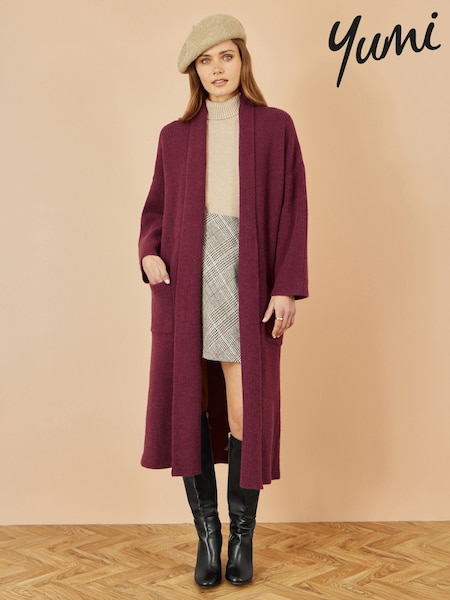 Yumi Red Knitted Maxi Cardigan With Pockets (G02553) | £60