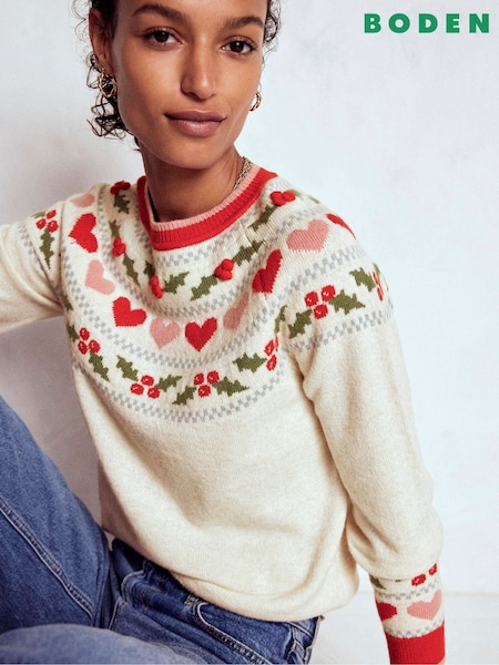 Boden Cream Edie Fair Isle Jumper (G02625) | £99
