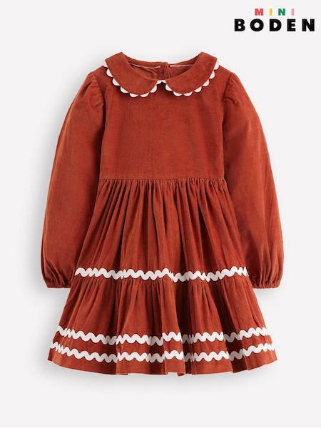 Boden Brown Cord Ric Rac Trim Dress (G02637) | £42 - £48