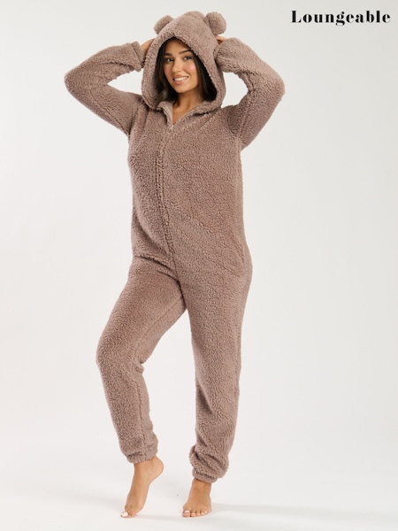Loungeable Brown Taupe Borg All-In-One With Ears (G02690) | £32