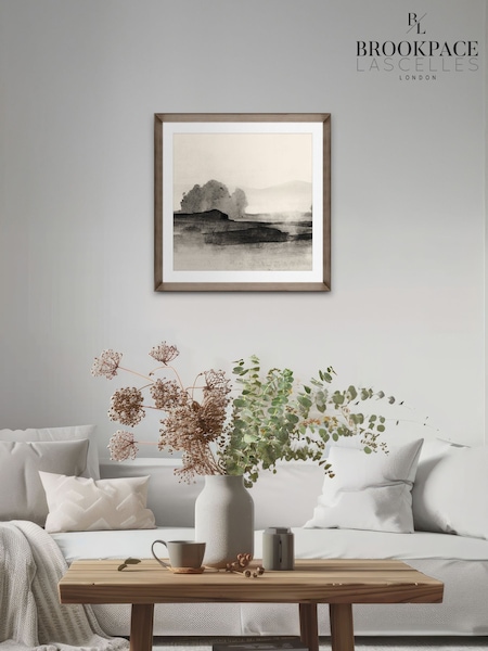 Brookpace Lascelles Natural Brown Hand made in UK Land II Abstract Wall Art in a Walnut Wood Aesthetic Frame  50 x 50cm (G02788) | £175
