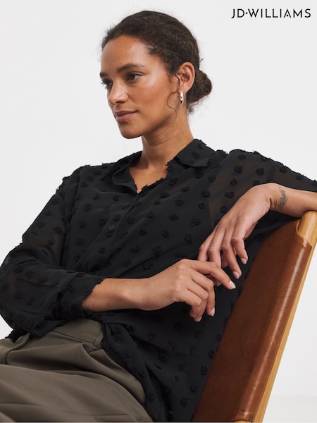JD Williams Black Dobby Sheer Oversized Shirt (G02851) | £32
