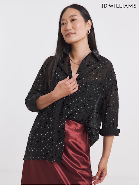 JD Williams Black Metallic Spot Embellished Sheer Shirt (G02852) | £34