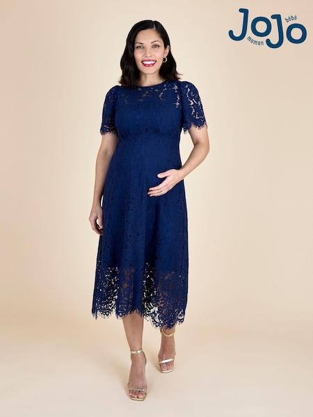 JoJo Maman Bébé Navy Blue Lace Maternity Midi Dress (G02992) | £72