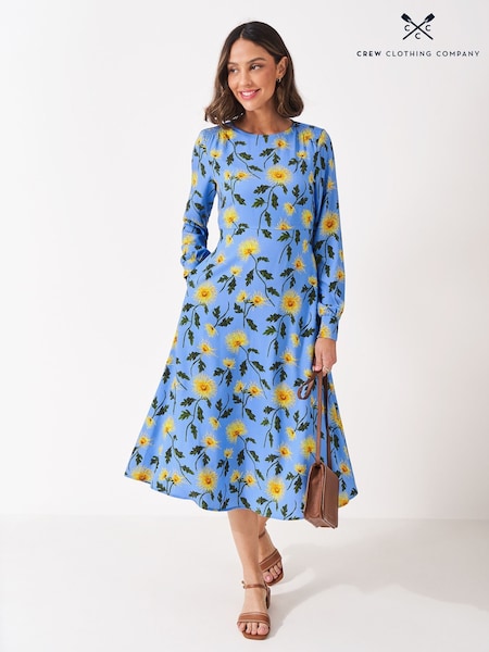 Crew Clothing Company Blue Nala Shirred Midi Dress (G04069) | £79