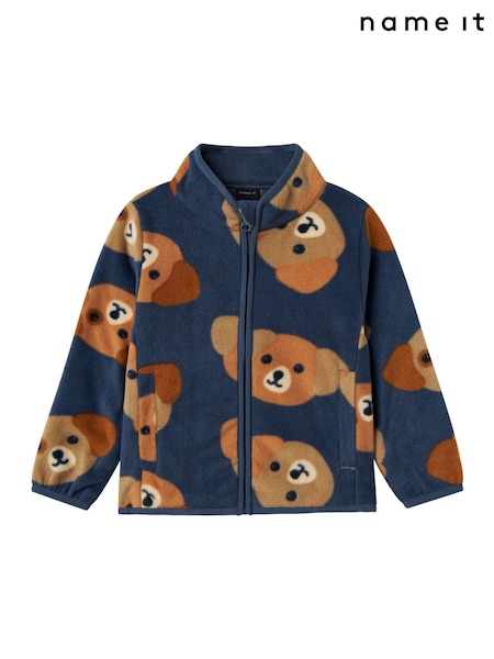 Name It Blue Bear Printed Zip Through Fleece Jacket (G04073) | £21