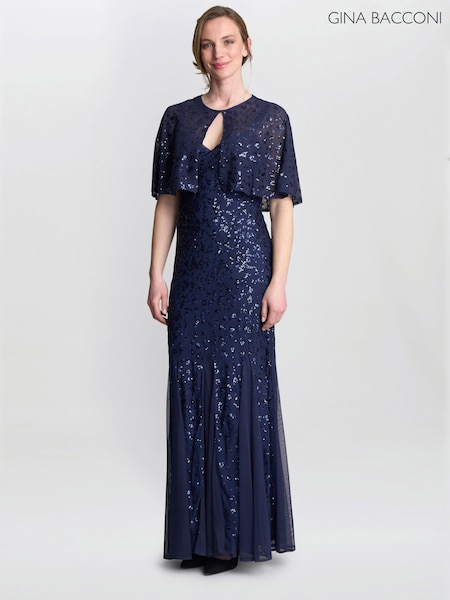 Gina Bacconi Blue Jordan Sequin Beaded Maxi Dress And Jacket (G04196) | £399