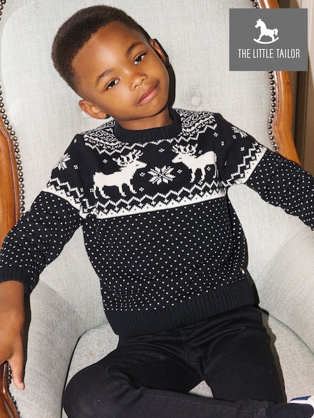 The Little Tailor Kids Christmas Reindeer Fairisle Pattern Jumper (G04298) | £30 - £32