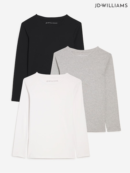 Black 3 Pack Crew Neck Long Sleeve Tops (G04559) | £27