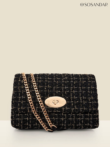 Sosandar Black Metallic Quilted Clasp Detail Cross-Body Bag (G04593) | £45