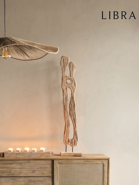 Libra Interiors Natural Large Carved Wood Textured Sculpture (G04612) | £95