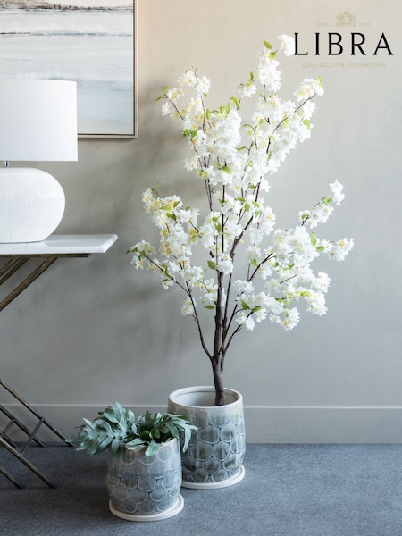 Libra Interiors White Faux Cherry Blossom Plant 4.6ft (G04614) | £125
