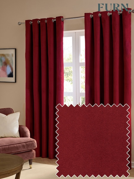 Furn Burgundy The Ultimate Velvet 100% Blackout Eyelet Curtains (G04618) | £37 - £89