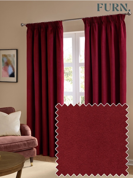 Furn Burgundy The Ultimate Velvet Pencil Pleat Curtains (G04626) | £34 - £72