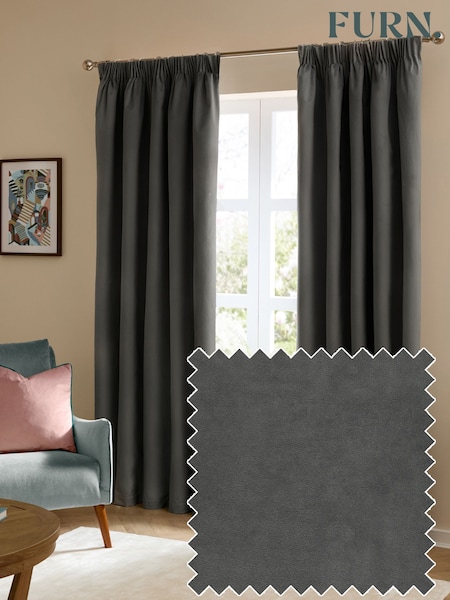 Furn Charcoal The Ultimate Velvet 100% Blackout Pencil Pleat Curtains (G04628) | £37 - £89