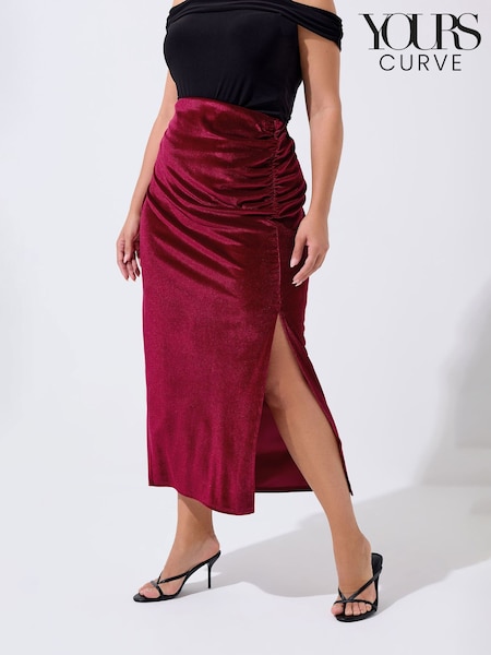 Yours Curve Red Limited Velvet Skirt (G04655) | £31