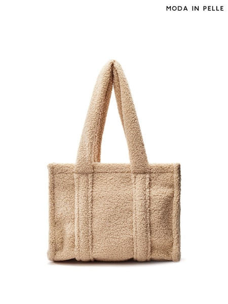 Moda in Pelle Nude Jemima Faux Shearling Tote Bag (G04759) | £50