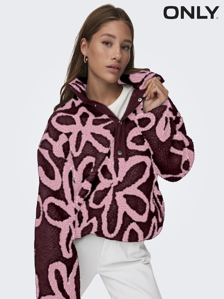 ONLY Pink Floral Teddy Fleece Jacket (G04791) | £42