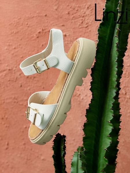 Linzi White Comet Flatform Sandals With Buckle Detail (G04810) | £38