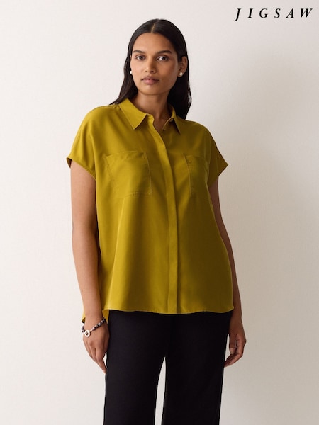 Jigsaw Yellow Short Sleeve Silk Shirt (G04819) | £155