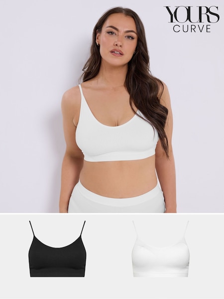 Yours Curve Black 2 Pack Seamless Ribbed Padded Bralettes (G04875) | £26