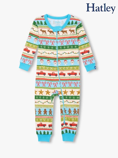 Hatley Blue Fun Fair Isle Christmas Cotton Sleepsuit (G04882) | £27