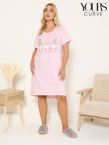 Yours Curve Pink Gonk Dipped Back Nightdress (G04913) | £20