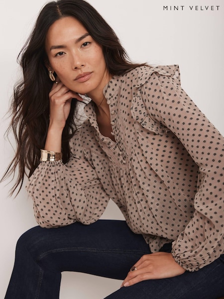 Mint Velvet Natural Jacquard Polka Dot Blouse (G05154) | £89